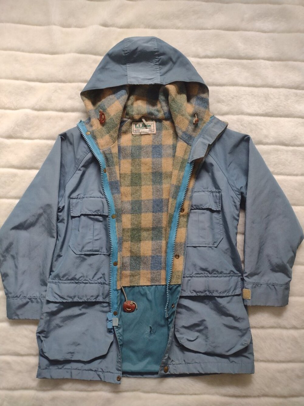 Vintage L.L. Bean Men's Jacket Gray Blue Small Wool Fleece Lined Full Zip